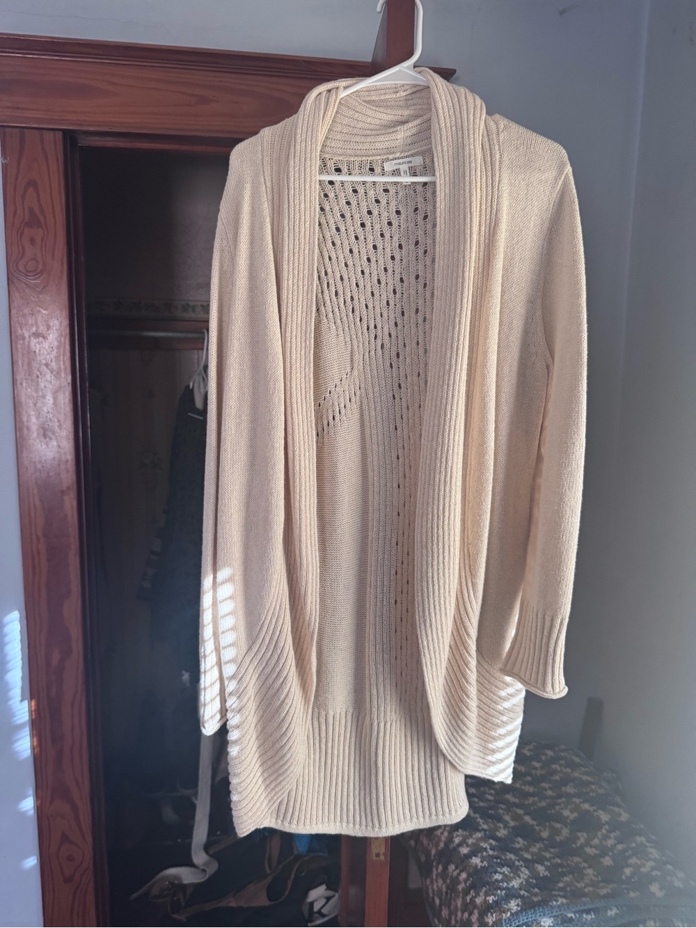 Maurices Cream Hooded Open-Front Knit Cardigan